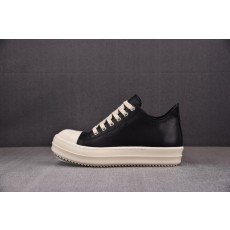 R 릭 오웬스 풀 그레인 카프 레더 스트로브 로우 스니커즈 블랙 밀크 화이트 RU01C4891